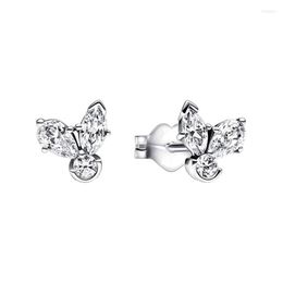 Stud Earrings Herbarium Cluster Ear Piercing For Women 925 Sterling Silver Jewelry Round Marquise Pear Clear Zircon Petal Flower