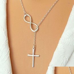 Pendant Necklaces Wholesalen606 Personality Infinity Cross Lariat Sier Plated European Collares Necklace Faith Drop Delivery Jewellery Dhvnu