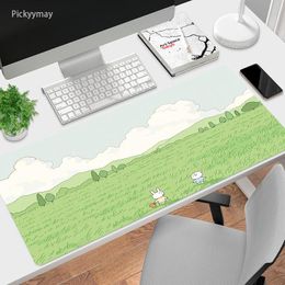 Pads Cute Green Anime Mouse Pad Kawaii Rabbit Large 900x400 Extended Rubber Computer Keyboard Carpet Mousepad Gifts Office Desk Mat