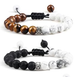 Beaded Strand Strands High Quality 8Mm White Howlite Bracelet Men Natural Tiger Eye Lava Stone Onyx Bracelets Bangles Women Yoga Dro Dhidq