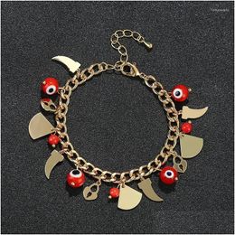 Chain Link Bracelets Fashion Jewellery Womens Gifts High Quality Gold Horn Accessories Lock Fan Pendant Red Devils Eye Hip Hop Drop Del Dh7Se