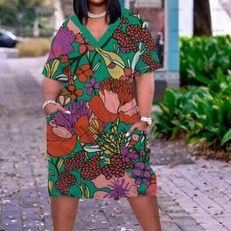 Casual Dresses Midi Dress Summer Boho Beach Women Fashion Short Sleeve Floral African Party V Neck Vintage