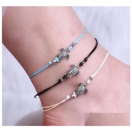 Anklets Boho Turtle Bracelet Woven Foot Chain Rope Decorative Beach Jewellery For Women And Girls Drop Delivery Dhkbq