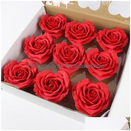 Decorative Flowers Wreaths 9Pcs Diameter 10Cm Soap Heart Shape Rose Scented Bath Body Petal Flower Case Wedding Decoration Gift Fe Dhkmi