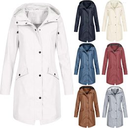 Women's Trench Coats Fashion Women Solid Colours Outdoor Windbreaker Long Sleeve Hooded Raincoat Windproof Jacket Rain Coat Outwear Casaco#G3