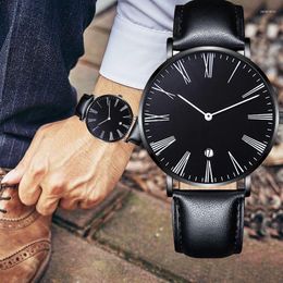 Wristwatches Men's Fashion Simple Business Casual Watch Quartz Wrist Leather Strap Wristwatch Minimalist Clock Men Relogio