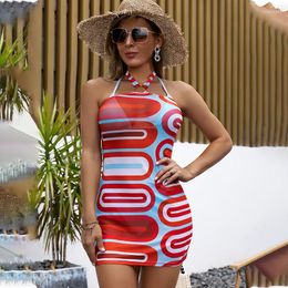 Women's Swimwear Women Beach Fashion Swimsuit And Bikini Outputs For 2023 Transparent Cover Up Three Piece Suit Print Spot Polyester Sexy