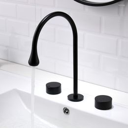 Bathroom Sink Faucets Tuqiu Basin Brass Widespread 3 Hole Black Faucet Double Handle And Cold Water Dropping Taps