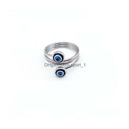 Band Rings Stainless Steel Blue Evil Eye Finger For Women Gift Turkish Lucky Open Ring Drop Delivery Jewelry Dhmoe