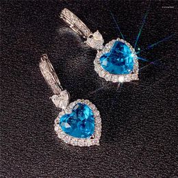 Stud Earrings Elegant Lady's Dangle For Party Blue/Red Cubic Zirconia Heart Love Good Quality Women's Fashion Jewellery