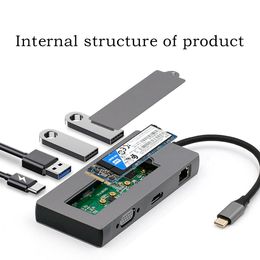 Stations 8 in1 USB c Docking Station PD Ddapter Portable Hard Disc for M.2 SSD HUB to HDM Convert ypec for computer Mac notebook