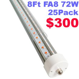 Single Pin FA8 Base T8 LED Tube Light 8 Feet 72W, Clear Cover, Cool White 6500k, Fluorescent Tube Replacement, Ballast Bypass, V Shaped Dual-Ended Power crestech888