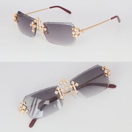 A115 Big 4 Womans Rimless Stones Carat Diamond Sun Glasses Limited Edition Wire Frame Sunglasses Men Woman New glasses