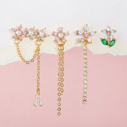 Dangle Earrings Imitation Pearl Flower Chain Set For Teen Girl Aesthetic Zircon Gold Color Ear Cartilage Women Jewelry Wholesale KCE184