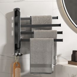 Bathroom Towel Rack Rotatable Towel Holder Space Aluminium Rod Bar Towel Hanger Kitchen Shelf Paper Hanging Wall Mounted