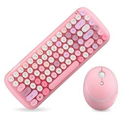 Combos Cute Pink Wireless Keyboard Office Wireless Mouse 2.4G Keyboard and Mouse Set Round Key Cap Girly Pink Keyboard Mini Gaming