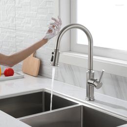 Kitchen Faucets Gourmet Faucet 304 Cold Water Brushed Color Pull Out Smart Touch Sensor Torneira De Cozinha