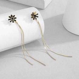Dangle Earrings Black Zircon Flower Drop For Women Long Chain Tassel Pendant Wedding Earring Boucle D'oreille Femme 2023