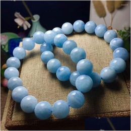 Beaded Strand Natural Crystal Bracelet Blue Gemston Round Beads 1312.5Mm Drop Delivery Jewellery Bracelets Dhr90