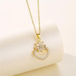 Pendant Necklaces Sweet Sexy Zircon Crystal Stainless Steel For Women Korean Fashion Temperament Female Clavicle Chain Jewelry Gift