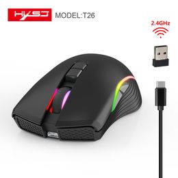 Mice HXSJ T26 Mini Gaming Mouse Wireless Mice 2.4GHz Type C Rechargeable Backlit 7 Buttons Portable for Mac Laptop PC Computer