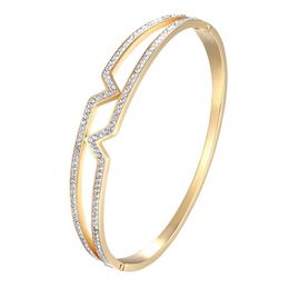 Bangle Classic Design Beautiful Two V Shape Zircon Bracelets & For Women Stainless Steel Gold Color Jewelry Wedding Gift