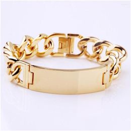 Chain Link Bracelets High Quantity 316L Stainless Steel Punk Smooth Id Bracelet Gold Colour Charm For Men Fine Jewellery Drop Delivery Dhmz8