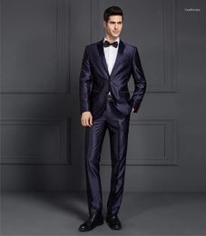Men's Suits 2023luxury Men Shiny Blue Black Grey Groom Wedding Custom Slim Fit Suit Two Buttons Male Formal For