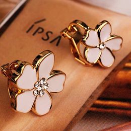JIOFREE Korea Style Flower Shape Enamel Clip on Earrings Without Piercing for Girls Party Cute Lovely No Hole Ear Clip Jewellery