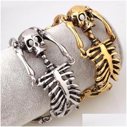 Chain Link Bracelets Hip Hop Boys Bracelet For Men Shape Design Of Human Bones Halloween Gift Heavy Stainless Steel Metal Mens Acces Dhsyk
