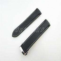 22mm NEW Black With White stitched Diver Rubber band strap with deployment clasp For Omega Watch283o