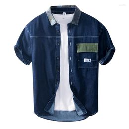 Men's Casual Shirts 2023 Summer And Spring Men Half Sleeve Denim Retro Shirt Classic Youth Blue Workwear For