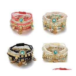 Charm Bracelets Mti Layer Evil Eye Charms Fatima Hamsa Hand Bracelet Bangles For Women Braided Handmade Men Beads Party Gift Jewellery Dhnkw