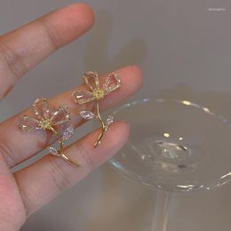 Stud Earrings KAITIN Crystal Flower Zircon Leaf For Women Korea Sweet Fashion Light Luxury Gold Plated Jewelries