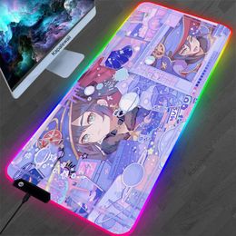 Rests Anime Genshin Impact Gaming RGB Large Locked MousePad Computer Mouse pad Led Backlight Otaku Surface Mause Keyboard Desk Mat LED