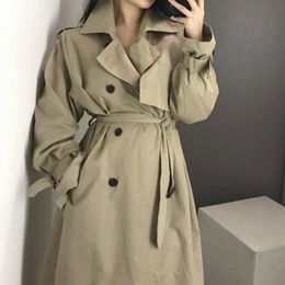 Women's Trench Coats French Elegant Double-breasted Classic Coat Loose Casual Women Long High Quality Belted Autumn Overcoat Saco