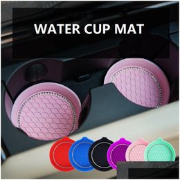 Mats Pads Car Coaster Water Cup Bottle Holder Antislip Diamond Rhinestone Silica Gel Waterproof Coasters For Holders Drop Delivery Dh1Oa