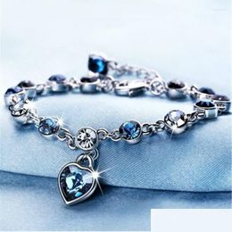 Chain Link Bracelets Woman Heart Korean Crystal Ocean Bracelet For Women Fashion Metal Adjustable Jewellery Girl Gift Wholesal Drop Del Dhf4Q