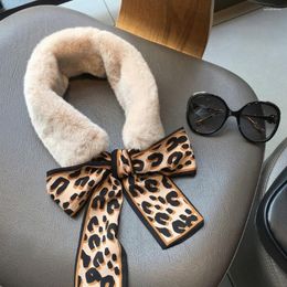 Scarves Ins Winter European Leopard Print Faux Fur Scarf 2023 Girl Women Skinny Silk Neckerchief Wraps