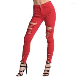 Women's Jeans 2023 High Waist Women Red Ripped Stretch Slim Fit Streetwear Denim Trousers Lady Blue Pencil Pants