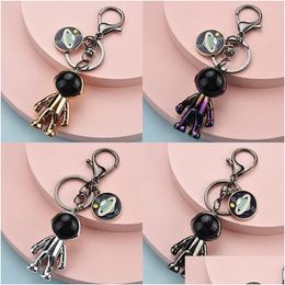 Keychains Lanyards 1Pc Fashion Handmade 3D Astronaut Space Robot Spaceman Keychain Keyring Alloy Gift For Man Friend Drop Delivery Dhzvw