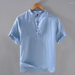 Men's Casual Shirts Korean Fashion Mens Linen Henley Shirt Button Down Short Sleeve Tropical Summer Beach Breathable T