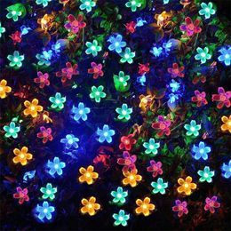 Christmas Decorations Cherry Blossom Solar Lamp Fairy String Lights Waterproof Garland Light Year Ornaments Navidad Garden Patio Tree