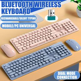 Combos Rechargeable Wireless Bluetooth Keyboard Mouse Set Low Noise Ergonomic Dual Mode Connexion Retro Keys For iPad Phone Computer