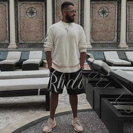 Designer Short Fashion Casual Clothing Beach shorts Rhude American Fashion Brand Letter Jacquard Knitted Woollen Thread Mens Womens Loose Sports 54 Shorts Summer Jo