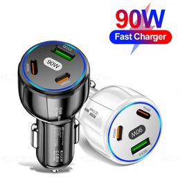 Fast Quick Charging 90W USB-C PD Car Charger Fast Charging 3 Ports Car Chargers Adapter For iPhone 11 12 13 14 Pro Xiaomi Samsung Huawei With Package Boxes