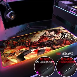 Rests DATE A LIVE LED Light Mousepad Kurumi Tohka RGB Custom DIY Colourful Surface Desk Mouse Pad With HUB 4 Port USB Waterproof Mat