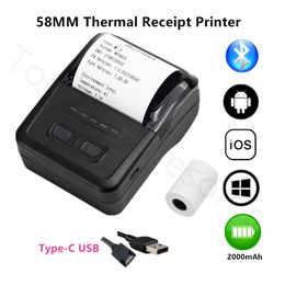 Printers Portable Receipt Printer Wireless 58mm TypeC Bluetooth Thermal Bill Printer 2000mAh L Battery Capacity Impresora Recibo Termica