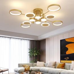 Chandeliers Modern Simplicity Golden LED For Living Room And Dining Area Brightnes Dimmable Indoor Lighting Ceiling Lamps