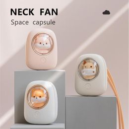 Gadgets Space Capsule Hanging Neck Fan New Usb Charging Portable Cartoon Mini Summer Student Cute Pet Handheld Fan